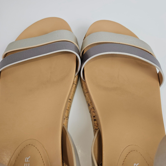 Marc Fisher Verily 8 WIDE Silver Multi Leather Cork Low Platform Sandal Metallic - Picture 6 of 16